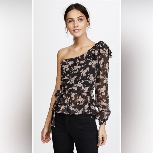 For Love And Lemons Theo Silk Blend One Shoulder Top Medium - Picture 3 of 15